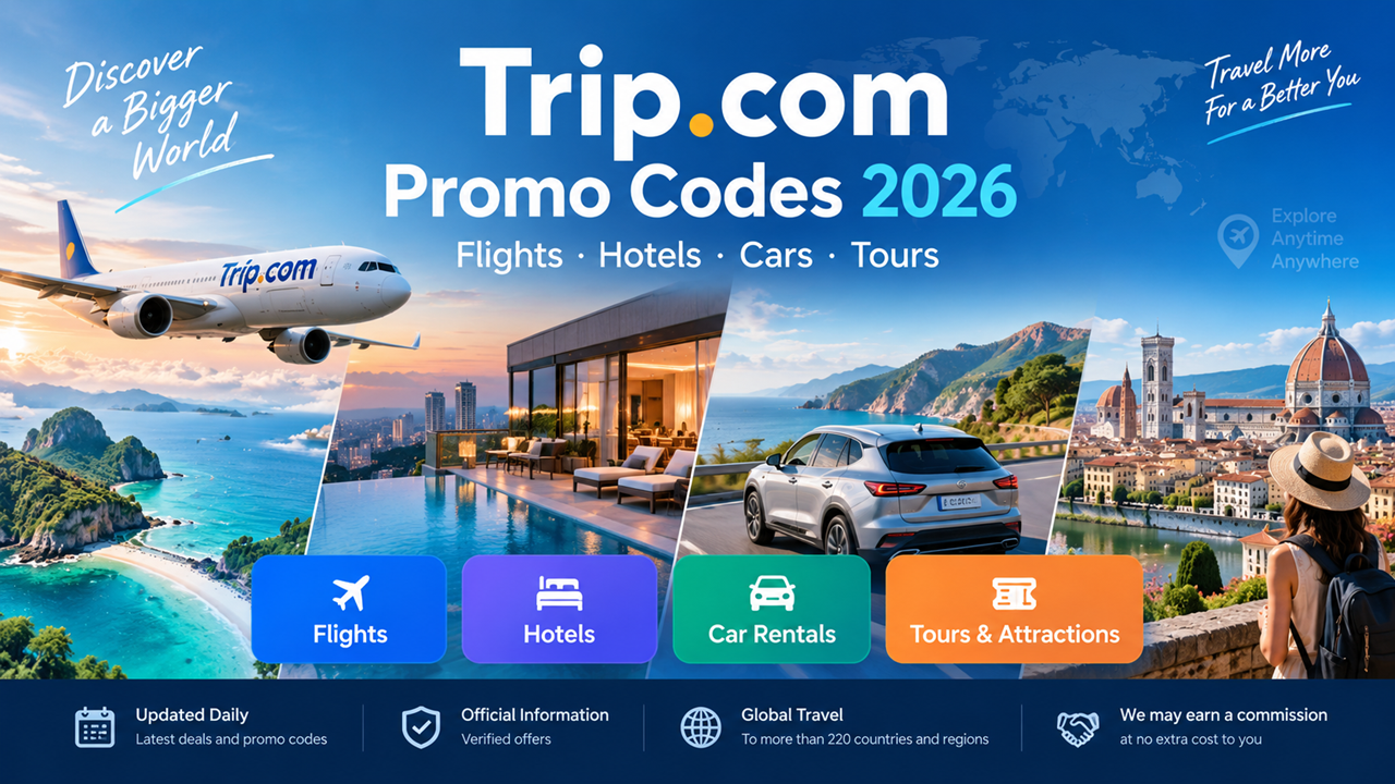 Trip.com promo codes 2026 for global flight, hotel, car rental and tours discounts